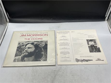 AN AMERICAN PRAYER JIM MORRISON - MUSIC BY THE DOORS W/BOOK - VG+ GATEFOLD