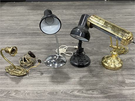 3 TABLE LAMPS + WALL SCONCE (TALLEST IS 15”)