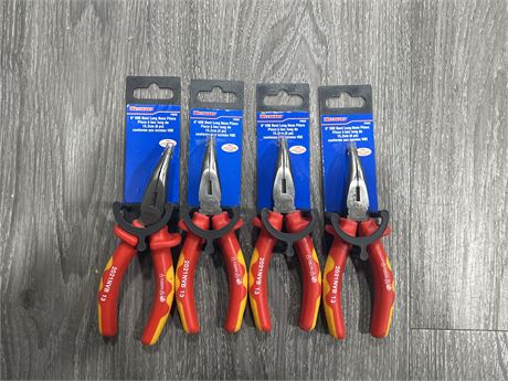 4 NEW 6” VDE BENT LONG NOSE PLIERS (FULLY INSULATED)