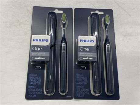 (2 NEW) PHILIPS ONE BLACK ELECTRIC TOOTHBRUSHES
