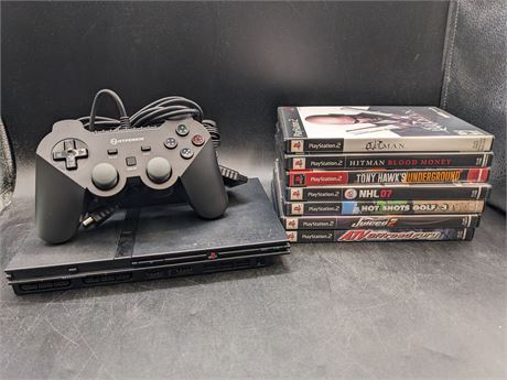 PS2 SLIM CONSOLE AND GAMES - TESTED & WORKING