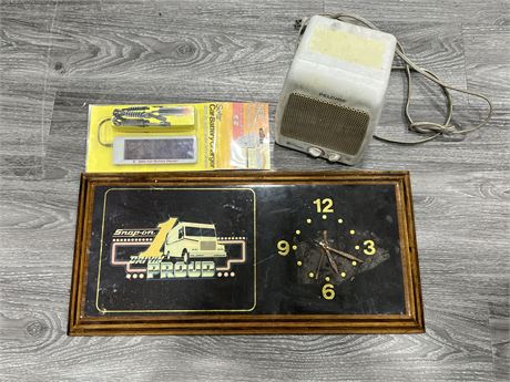 SNAP ON CLOCK, HEATER & SOLAR BATTERY CHARGER