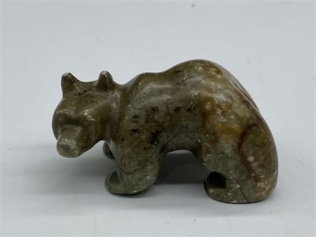 HAND CARVED STONE BEAR SIGNED “BIRD” (4”X2”)