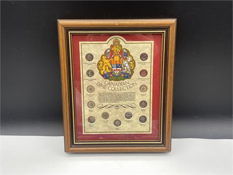 FRAMED CANADIAN DIME COLLECTION - 12”x10”