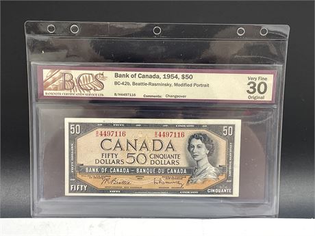 BCS GRADED VF 30 - $50 CANADIAN 1954 BILL