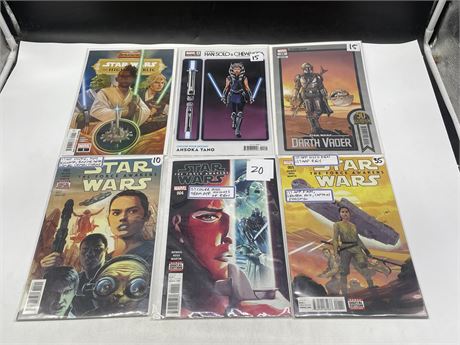 6 ASSORTED STAR WARS COMICS SOME VARIANT COVERS, 1ST APPEARANCES & 1ST ISSUES