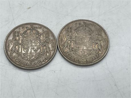 1947 & 1944 50 CENT SILVER COINS