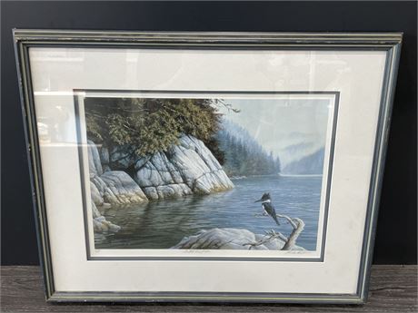 MARLA WILSON HAND SIGNED NUMBERED PRINT ‘BELTED KINGFISHER’ (24”X19.5”)