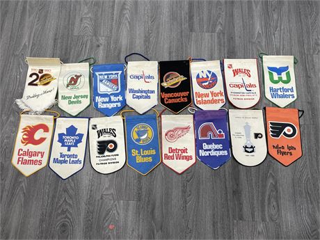 16 SMALL NHL HOCKEY BANNERS