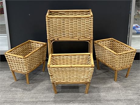 MCM SET OF BAMBOO / WICKER BASKET PLANTERS (LARGEST IS 16”X24”)