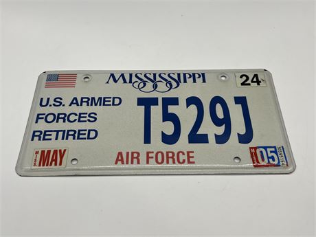 MISSISSIPPI US ARMED FORCES “AIRFORCE” LICENSE PLATE