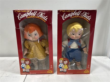 (2) 1960s HUGE CAMPBELL SOUP KIDS IN ORIGINAL BOXES 17” TALL
