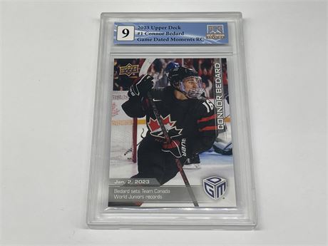 GCG 9 2023 ROOKIE #1 CONNOR BEDARD GAME DATED MOMENTS UPPER DECK NHL CARD