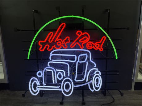 HUGE 3 COLOUR NEON “HOT ROD” SIGN 30”x32” - WORKING