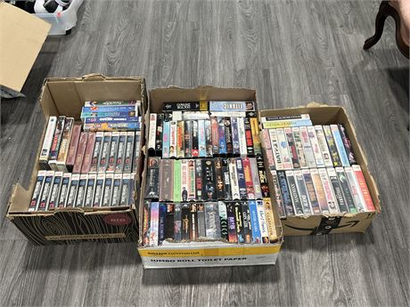 3 BOXES OF VHS TAPES
