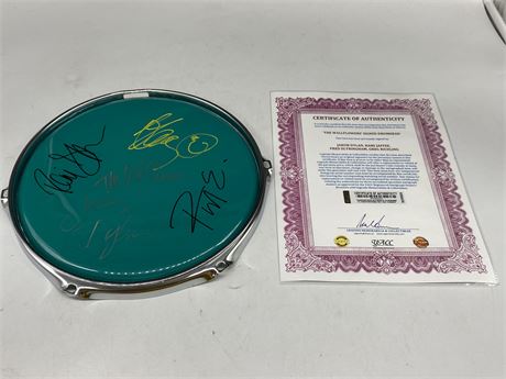 THE WALLFLOWERS / JAKOB DYLAN BAND SIGNED DRUMHEAD MOUNTED IN CHROME FRAME W/COA