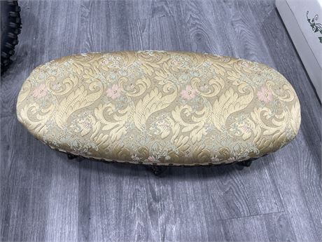 ANTIQUE FABRIC COVERED FOOTSTOOL 12”x27”