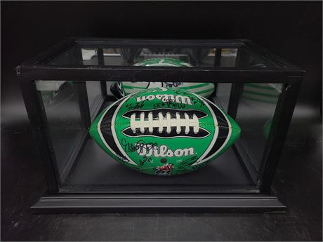SASK. ROUGHRIDERS SIGNED 2007 GREY CUP FOOTBALL IN DISPLAY (NOT A GAME BALL)
