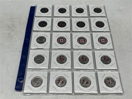 SHEET OF CDN QUARTERS - MANY WITH COLOURS