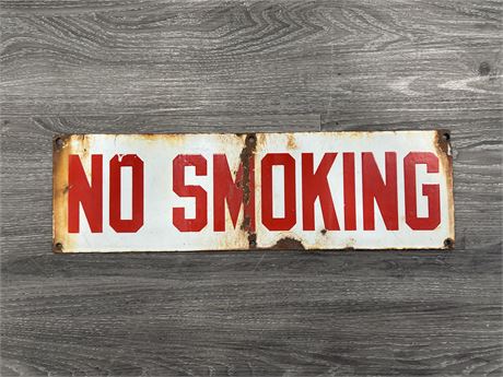 ORIGINAL PORCELAIN DOUBLE SIDED “NO SMOKING” SIGN 20”x6”