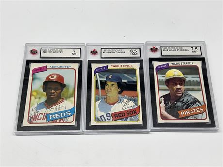 3 KSA GRADED 1980 MLB CARDS