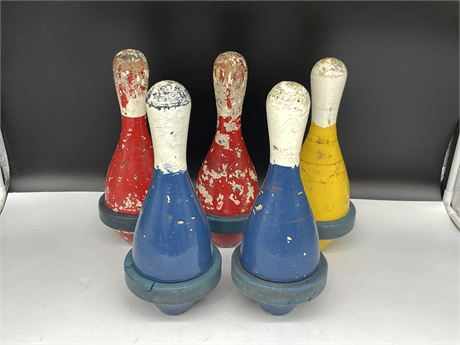 5 VINTAGE BOWLING PINS FROM 1930’s - 12” TALL