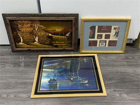 PICTURE FRAME, CANVAS PAINTING, & BOAT HOLOGRAM PICTURE