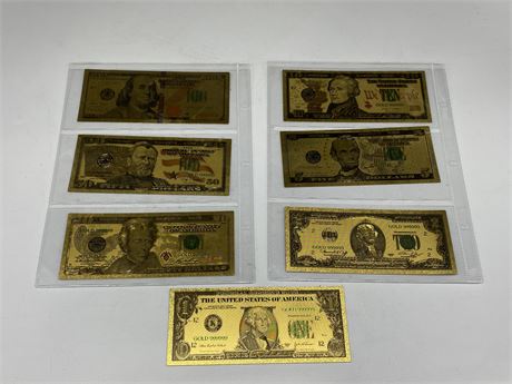 7 COLLECTABLE GOLD FOIL BILLS