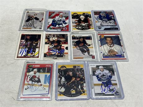 11 VANCOUVER CANUCKS AUTOGRAPHED CARDS