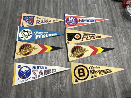 8 VINTAGE NHL PENNANTS (30”)