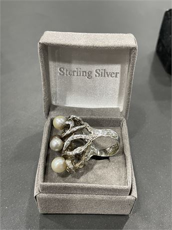 HOMEMADE 925. STERLING W/ REAL PEARL RING