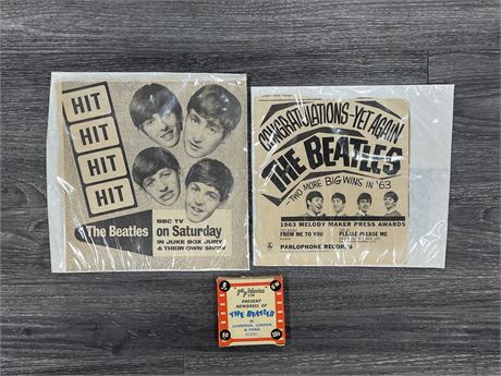 2 BEATLES NEWS PAPER CUT OUTS 1963-64 + VINTAGE BEATLES 8MM POP MOVIE NEWS REEL