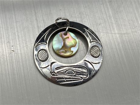 FIRST NATIONS HAIDA STERLING SILVER PENDANT HAND ENGRAVED SIGNED CH92