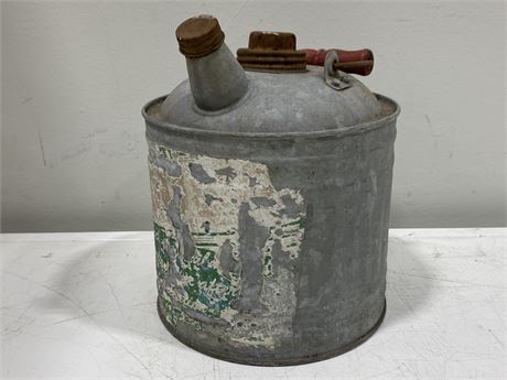 VINTAGE GALVANIZED GAS CANISTER (9” tall)