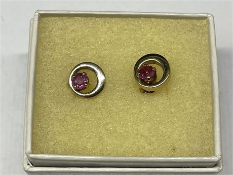 CASINO 14K G.F. WITH RUBY STONES PAIR STUD EARRINGS