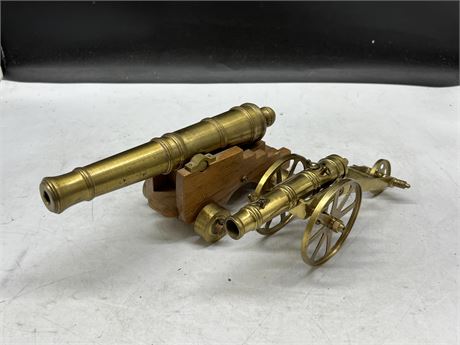 2 BRASS CANON DECORATIONS (Largest is 11” long)