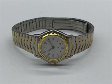 18K SOLID GOLD & SS EBEL “CLASSIC WAVE” WOMENS WATCH (RETAILS $2500)