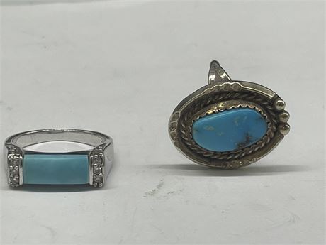 FIFTH AVE COLLECTION FAUX TURQUOISE SZ. 7 & VINTAGE STG. 925 TURQUOISE RING SZ 5