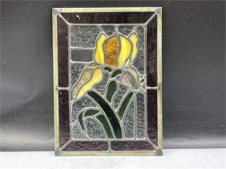 ANTIQUE STAINED GLASS IRIS WINDOW PANEL (9”x12”)