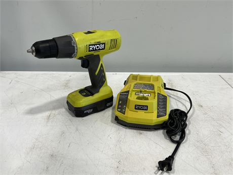RYOBI CORDLESS DRILL W/BATTERY & CHARGER - WORKS