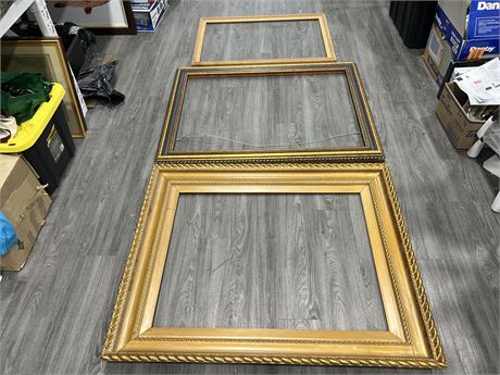 3 LARGE WOOD PICTURE FRAMES - LARGEST FITS 36”x28” PICTURES