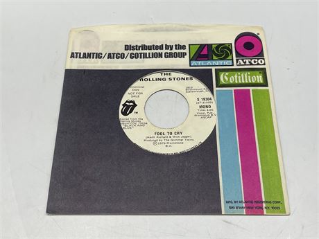THE ROLLING STONES - FOOL TO CRY PROMO 45 RPM - EXCELLENT (E)