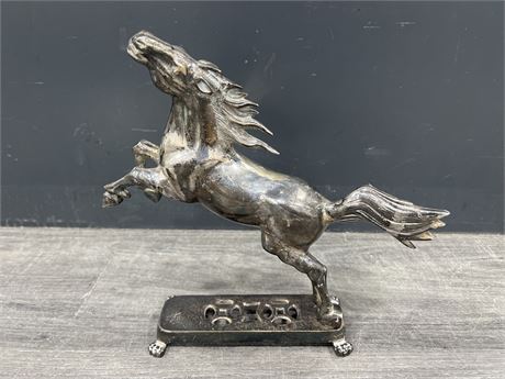 EARLY METAL HORSE STATUE ON CAST IRON BASE - VERY HEAVY - 12” TALL