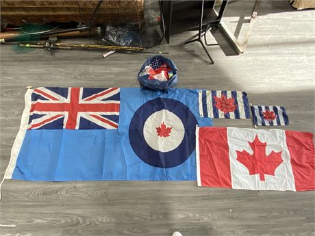 LARGE LOT OF SQUADRON FLAGS (LARGEST 6’X3’)