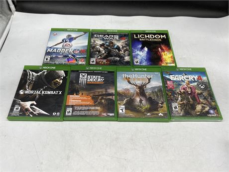 7 XBOX ONE GAMES, FAR CRY IS SEALED - EXCELLENT CONDITION