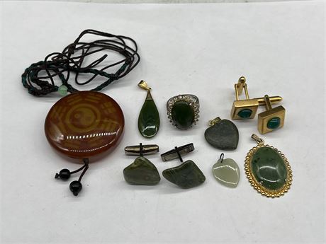 MIXED JADE STERLING / OTHER CHINESE JEWELRY