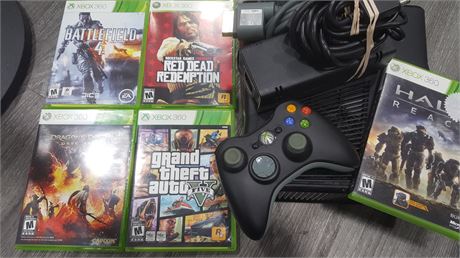XBOX 360 SYSTEM & 5 GAMES (WORKING)