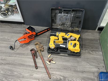 POWER FIST TOOLS - NO BATTERIES, AS IS & REMINGTON 12” ELECTRIC CHAIN SAW & ECT