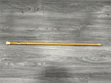 ANTIQUE GENTLEMAN STICK W/ IVORY HANDLE & STERLING SILVER ACCENTS - 34” LONG