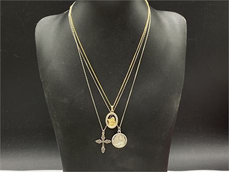 STERLING NECKLACES - ST. ANTHONY, ANGEL GABRIEL CROSS